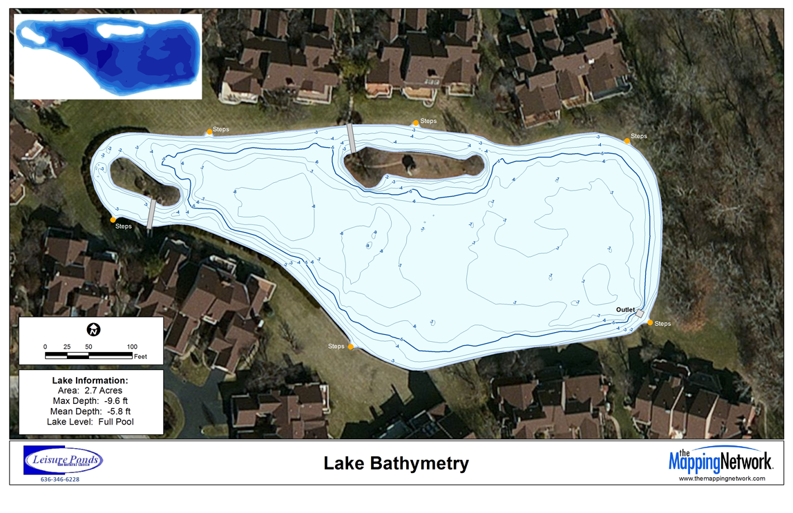 Contour map of a pond for a Home Owners Association in St. Louis, MO