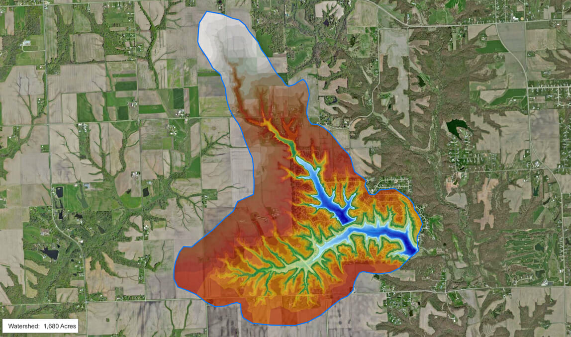 The 1,680 acre watershed of the two lakes.