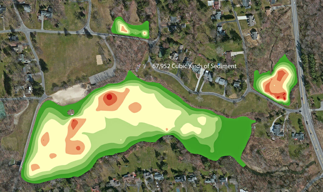 Sediment depth for main lake and two adjacent ponds.