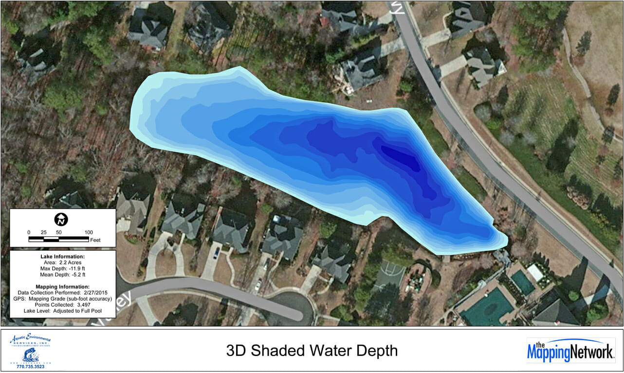 3D Color shaded water depth map