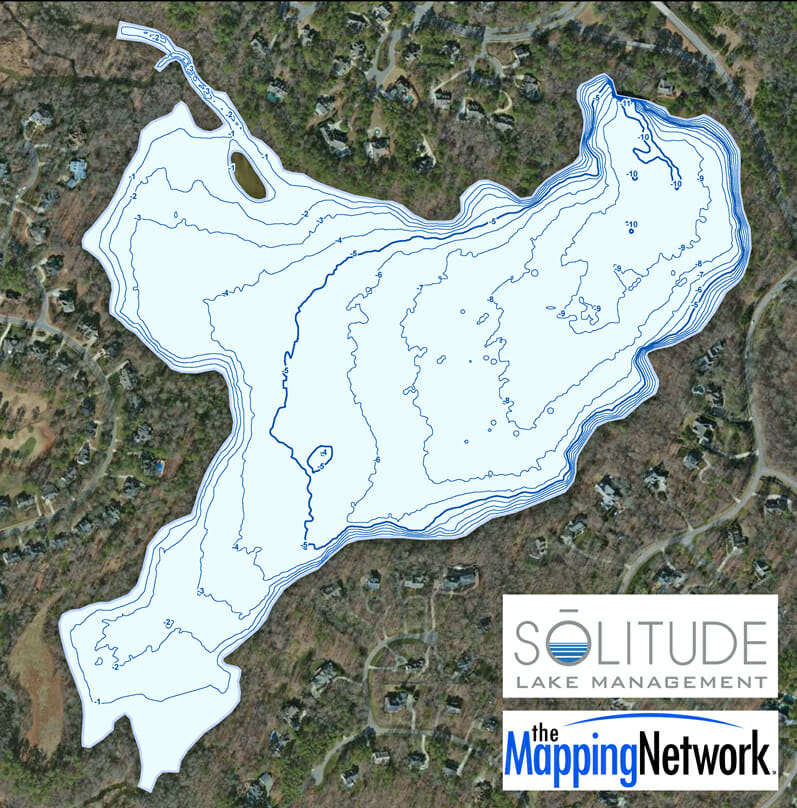 Water depths of the entire lake.  Notice the very shallow areas around the inlets.